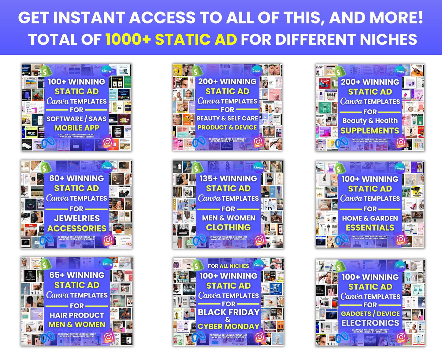 1000+ PLR Winning Static Ads Canva Template for All Niches