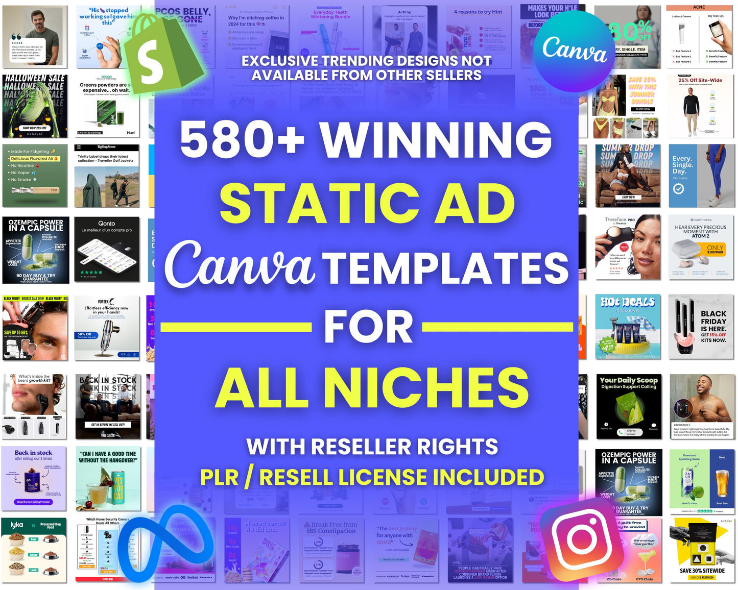 580+ PLR Winning Static Ads Canva Template for All Niches