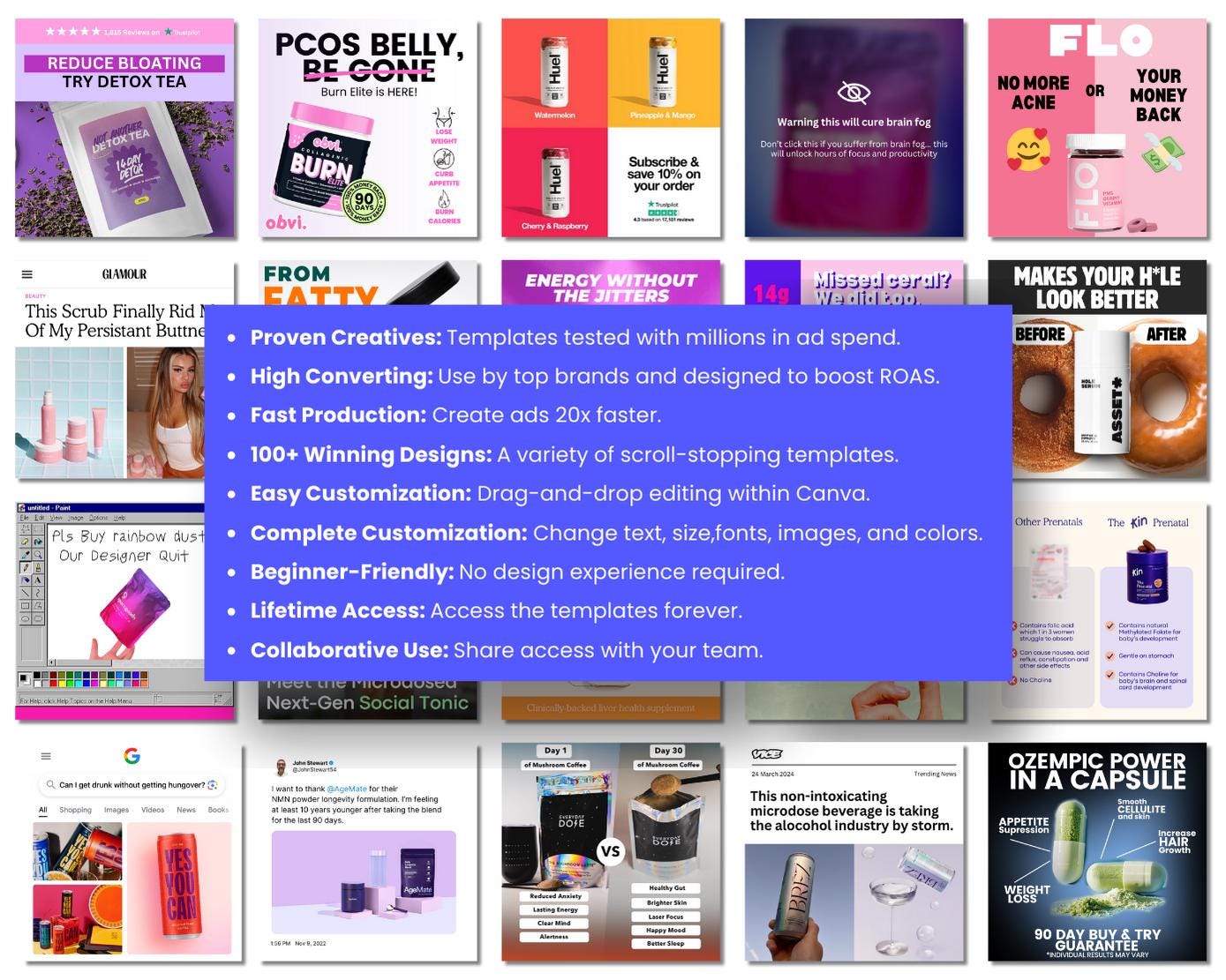 200+ Winning Static Ad Canva Templates for Beauty & Health Supplements