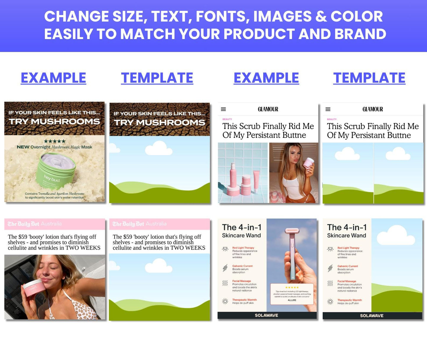 160+ Winning Static Ad Canva Templates for Skincare Products