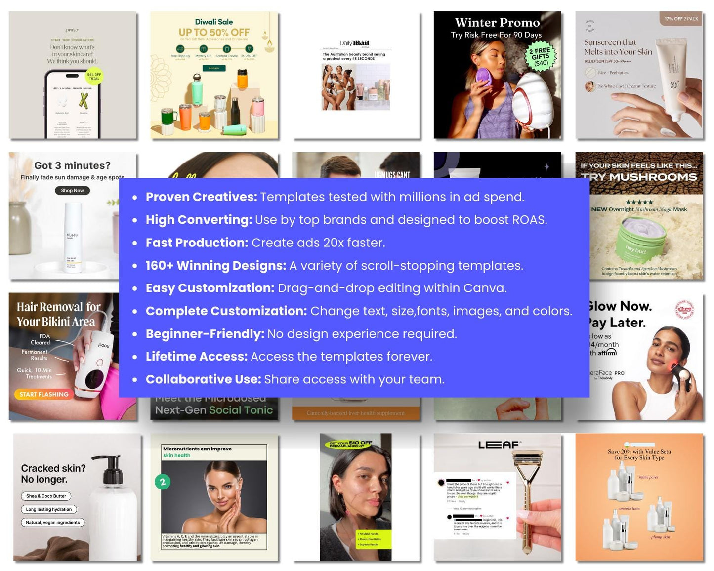 160+ Winning Static Ad Canva Templates for Skincare Products