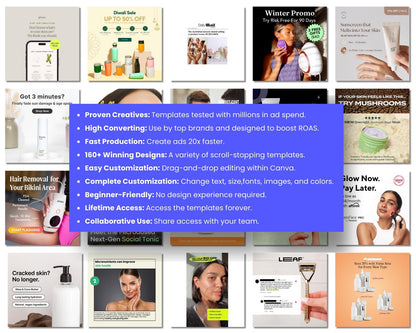 160+ Winning Static Ad Canva Templates for Skincare Products