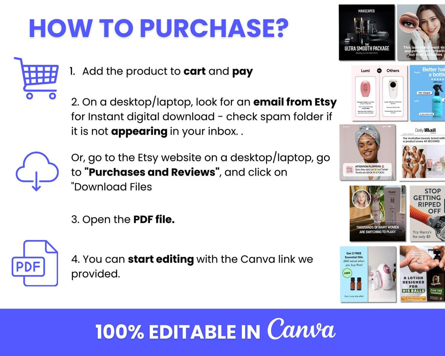 65+ Winning Static Ad Canva Templates for Hair Product Facebook Ad