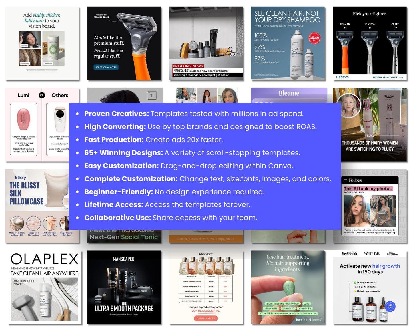 65+ Winning Static Ad Canva Templates for Hair Product Facebook Ad