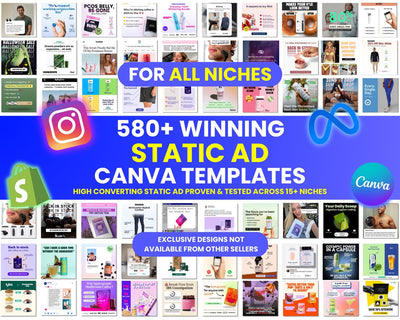 580+ Winning Static Ads Canva Templates for All Niches