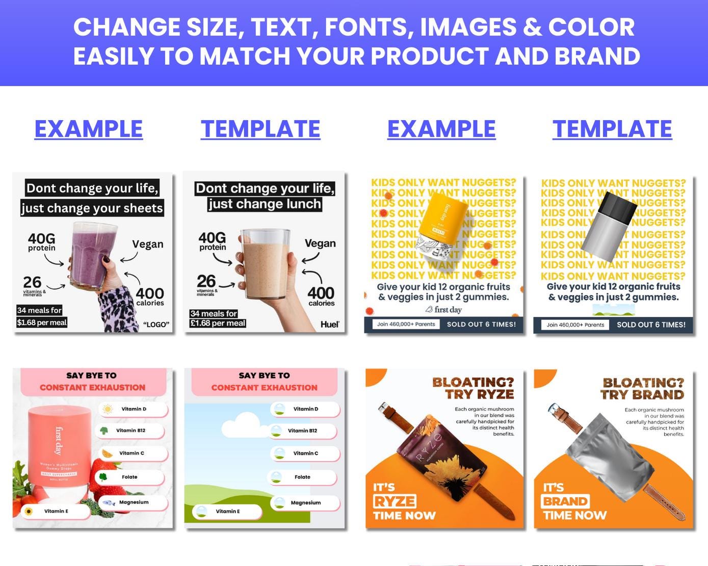 200+ Winning Static Ad Canva Templates for Beauty & Health Supplements