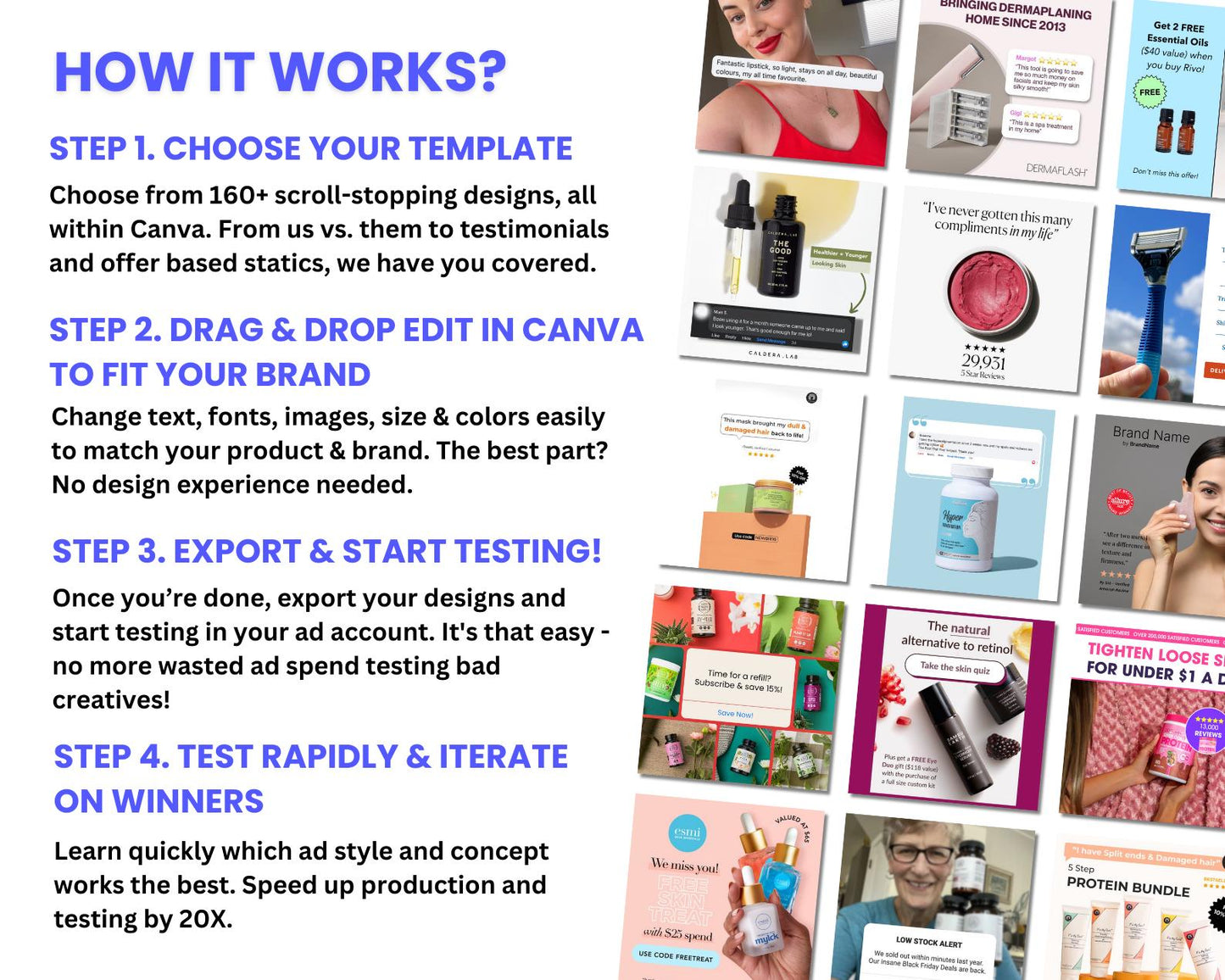 160+ Winning Static Ad Canva Templates for Skincare Products