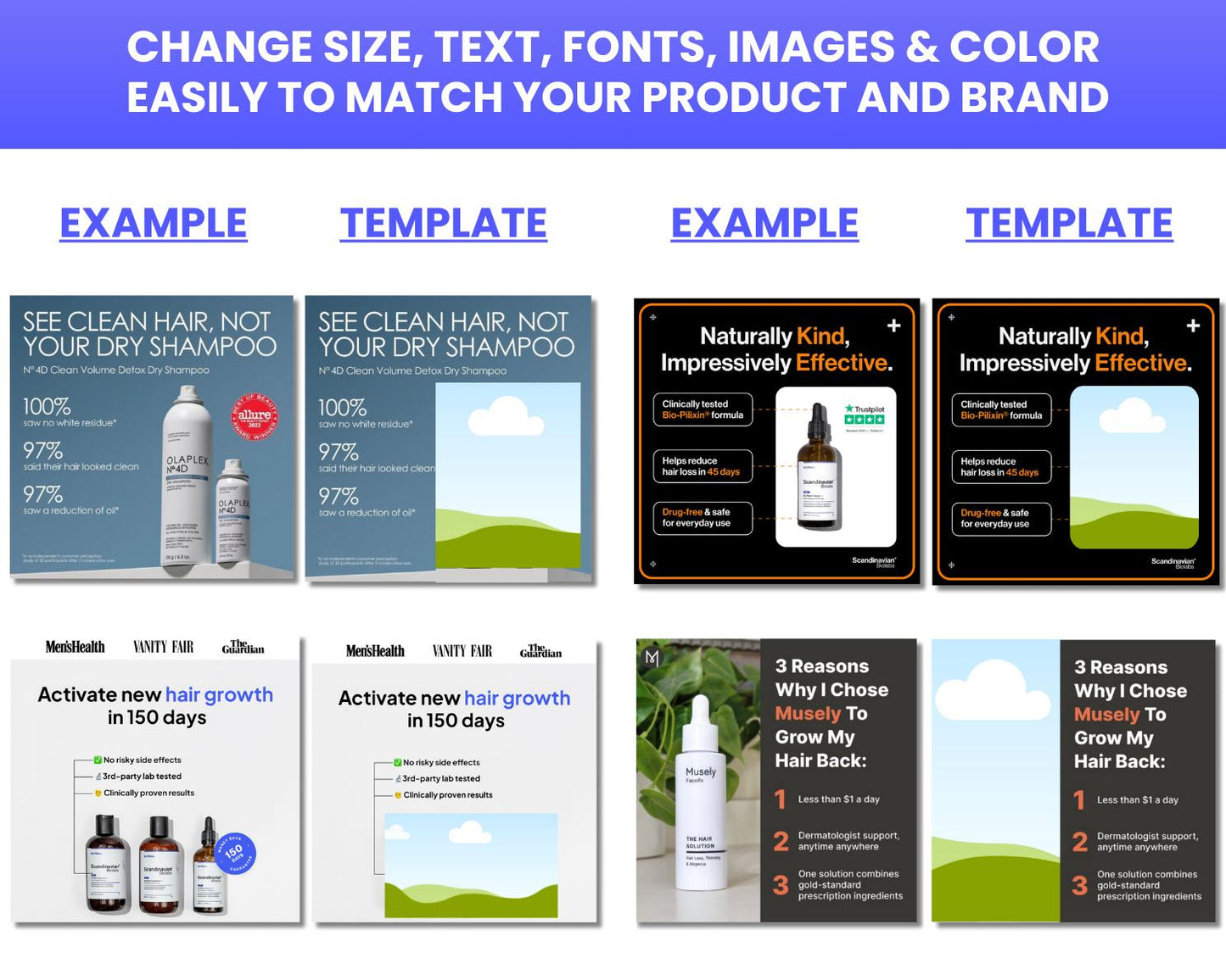 65+ Winning Static Ad Canva Templates for Hair Product Facebook Ad