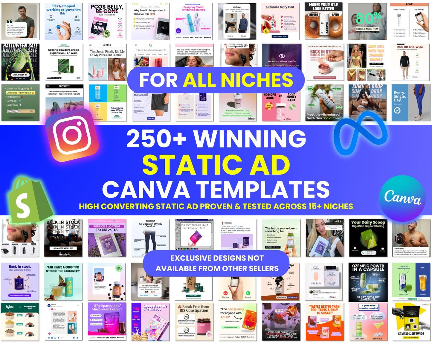 580+ Winning Static Ads Canva Templates for All Niches