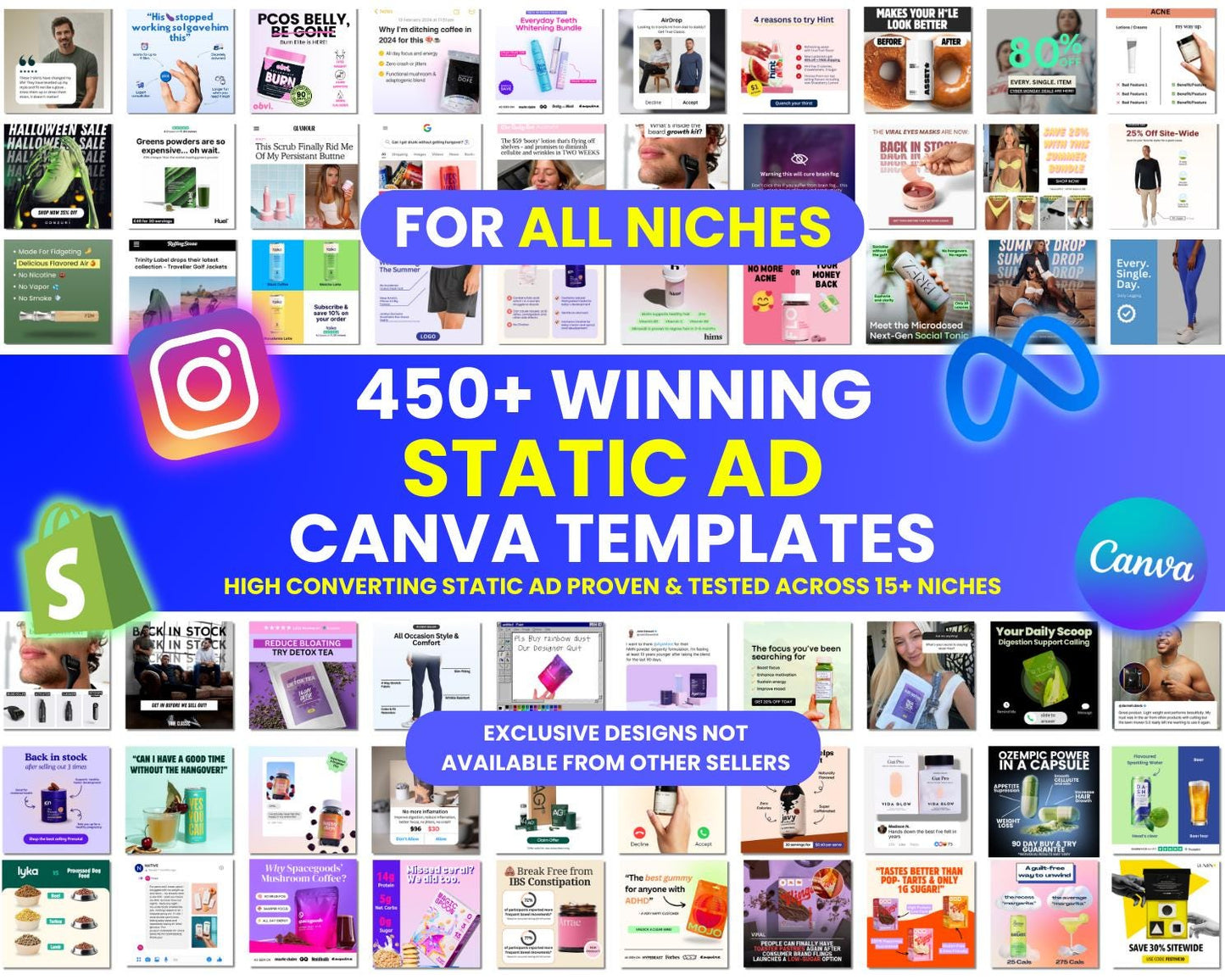 580+ Winning Static Ads Canva Templates for All Niches