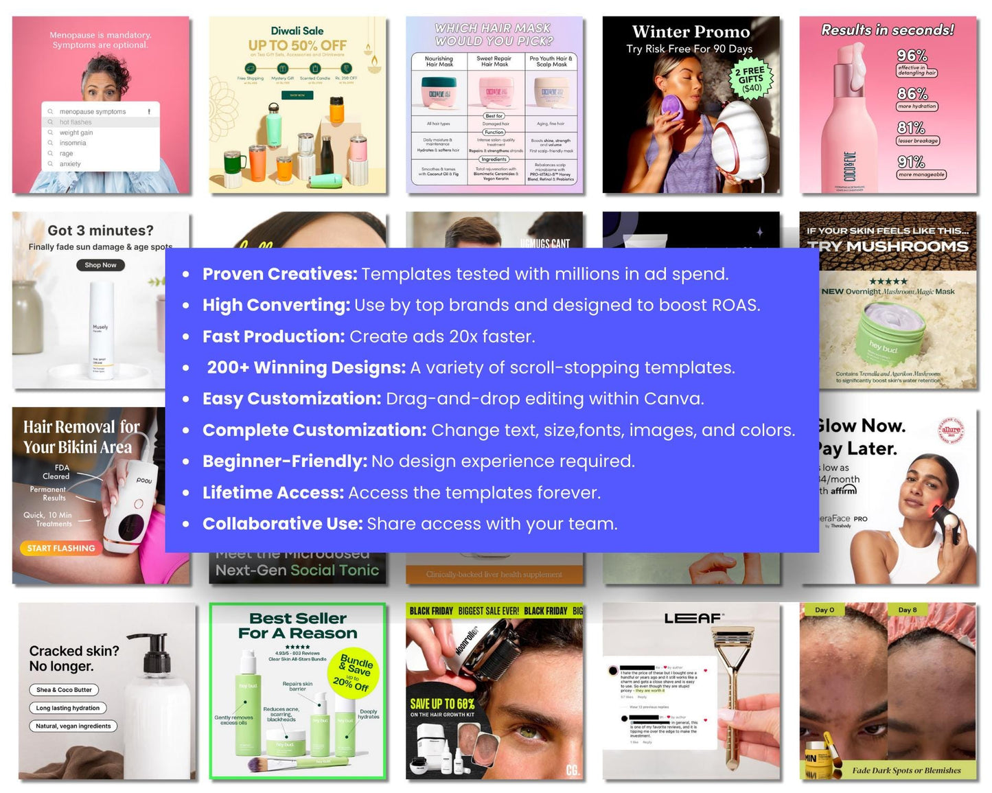 200+ Winning Static Ad Canva Templates for Beauty & Self Care Product /  Device