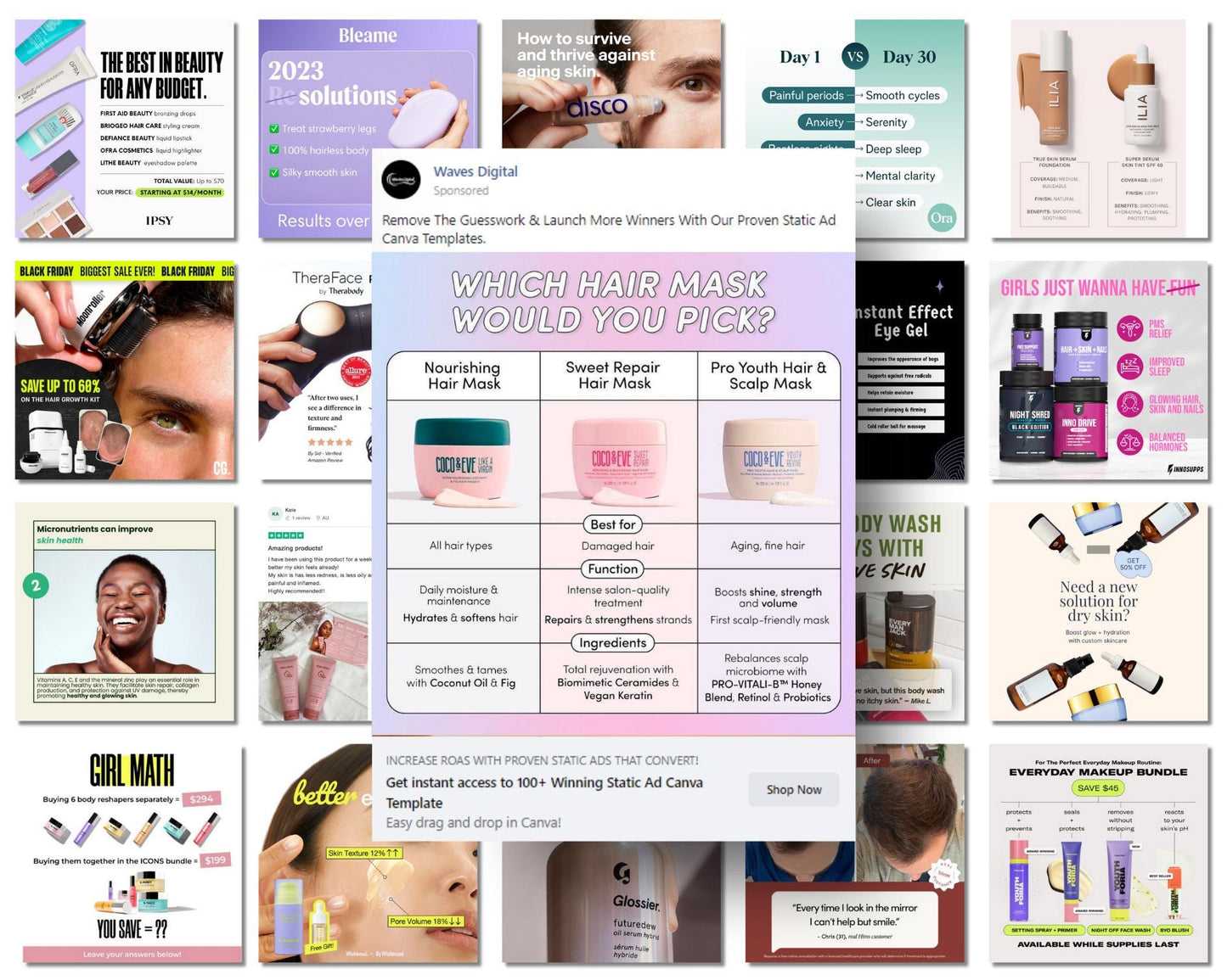 200+ Winning Static Ad Canva Templates for Beauty & Self Care Product /  Device