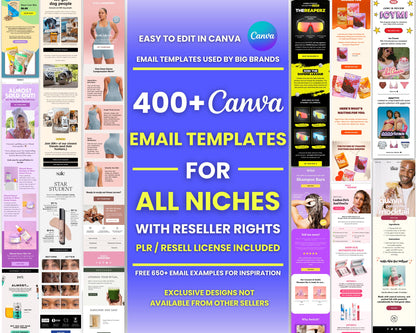 400+ PLR Canva Email Templates for All Niches with Resell Templates Private Label Rights
