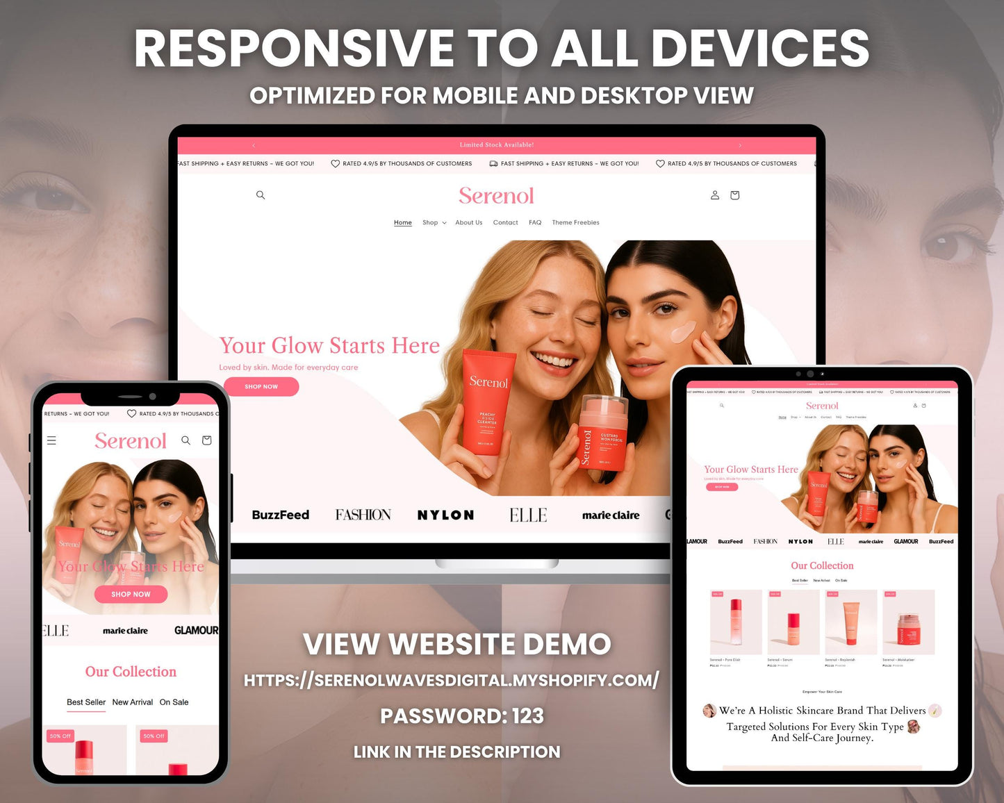 Skincare Shopify Theme 2.0 Perfect for Beauty Brands (Pink & White)